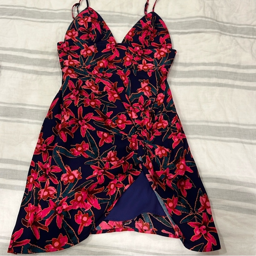 REVOLVE Navy Floral Mini Dress with Pink & Red Blossoms